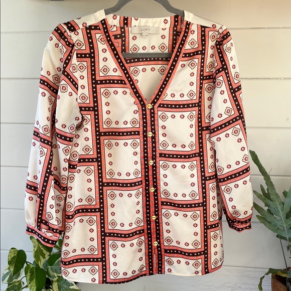 Loft windowpane V-neck button blouse - Picture 3 of 16